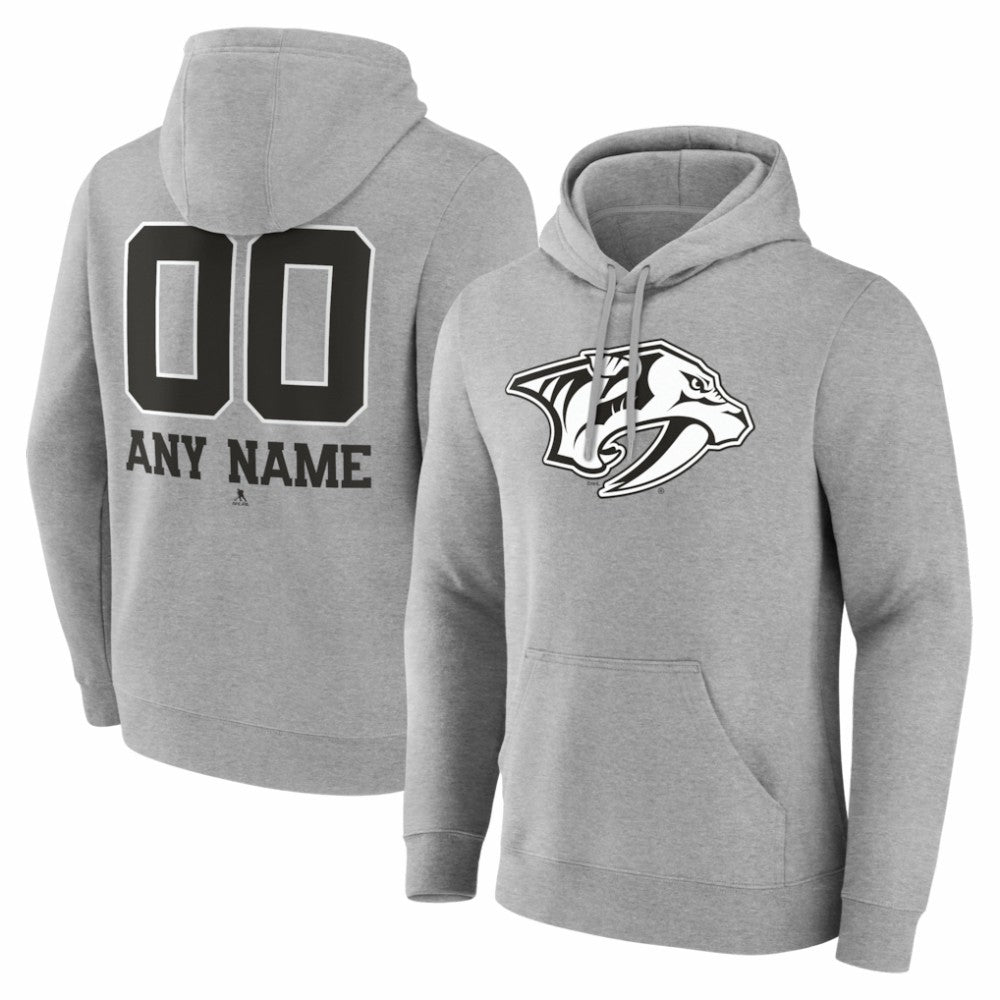 NHL Gray Nashville Predators Big & Tall Personalized Name & Number Monochrome Pullover Hoodie