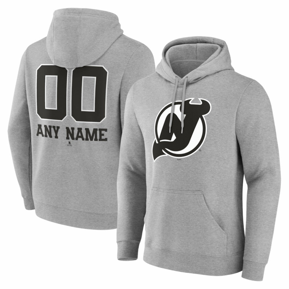 NHL Gray New Jersey Devils Big & Tall Personalized Name & Number Monochrome Pullover Hoodie