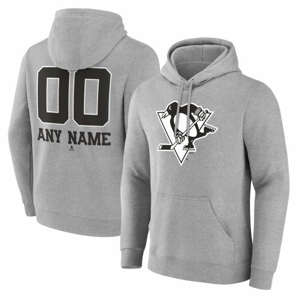 NHL Gray Pittsburgh Penguins Big & Tall Personalized Name & Number Monochrome Pullover Hoodie