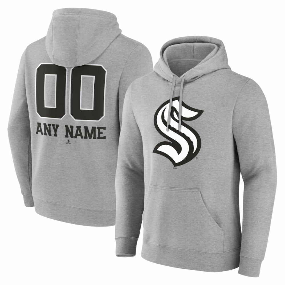 NHL Gray Seattle Kraken Big & Tall Personalized Name & Number Monochrome Pullover Hoodie