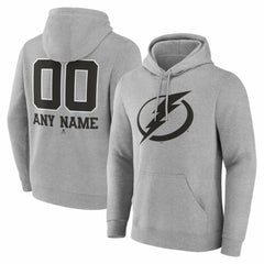 NHL Gray Tampa Bay Lightning Big & Tall Personalized Name & Number Monochrome Pullover Hoodie