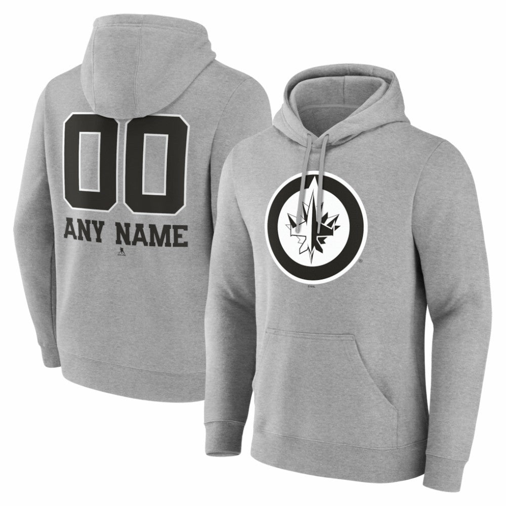 NHL Gray Winnipeg Jets Big & Tall Personalized Name & Number Monochrome Pullover Hoodie