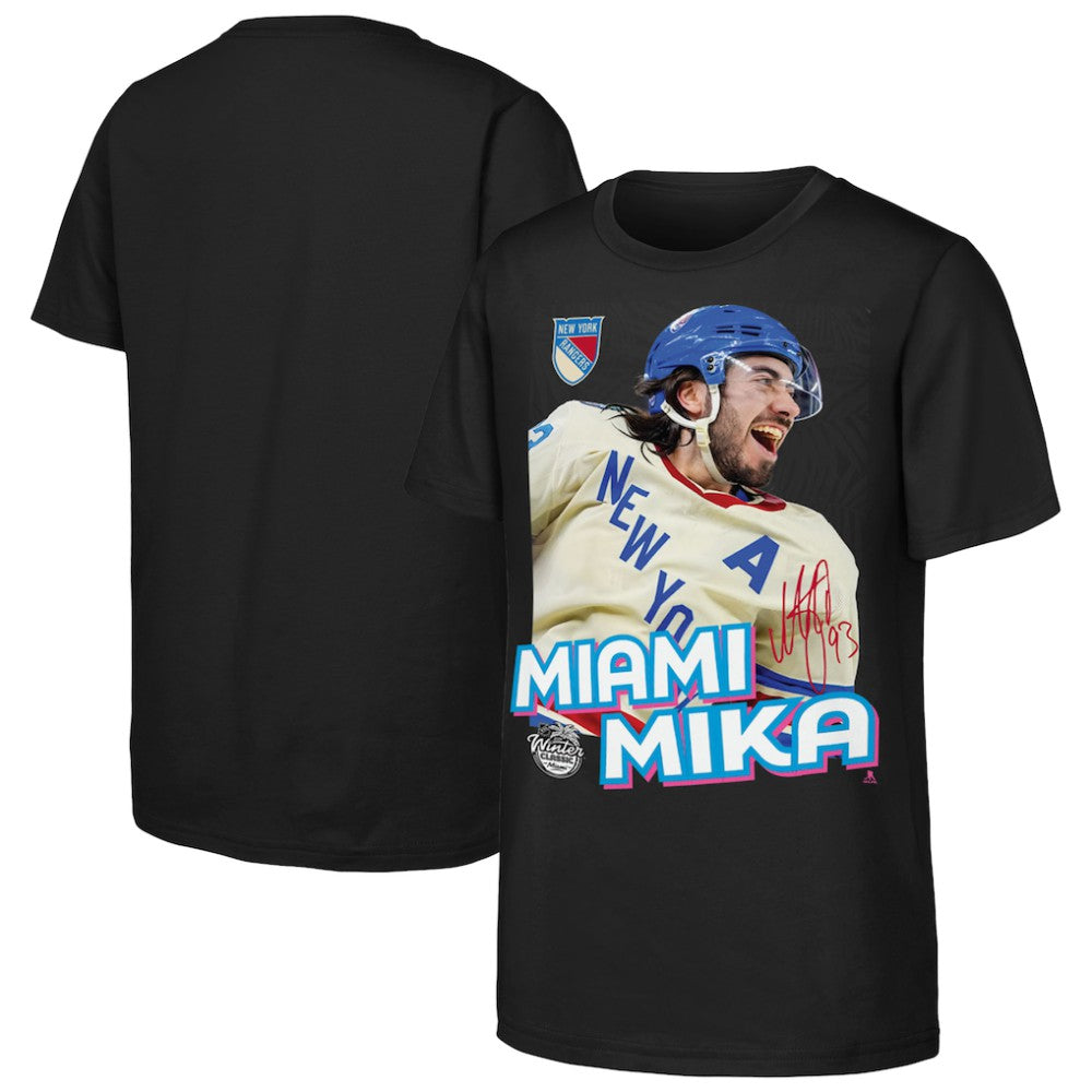 NHL Black Mika Zibanejad New York Rangers Outerstuff Youth Miami Mika T-Shirt