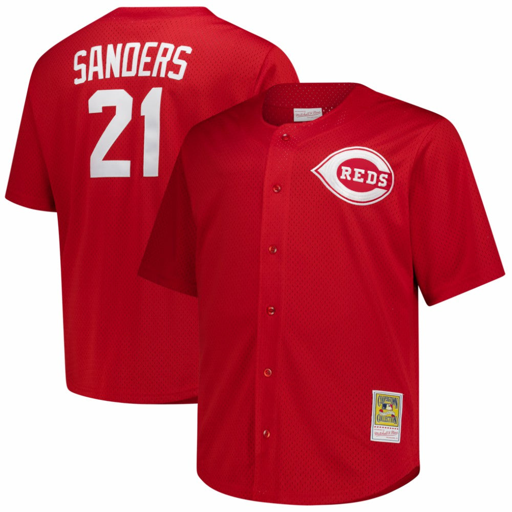 MLB Deion Sanders Cincinnati Reds Mitchell & Ness Big & Tall Cooperstown Mesh Batting Practice Jersey