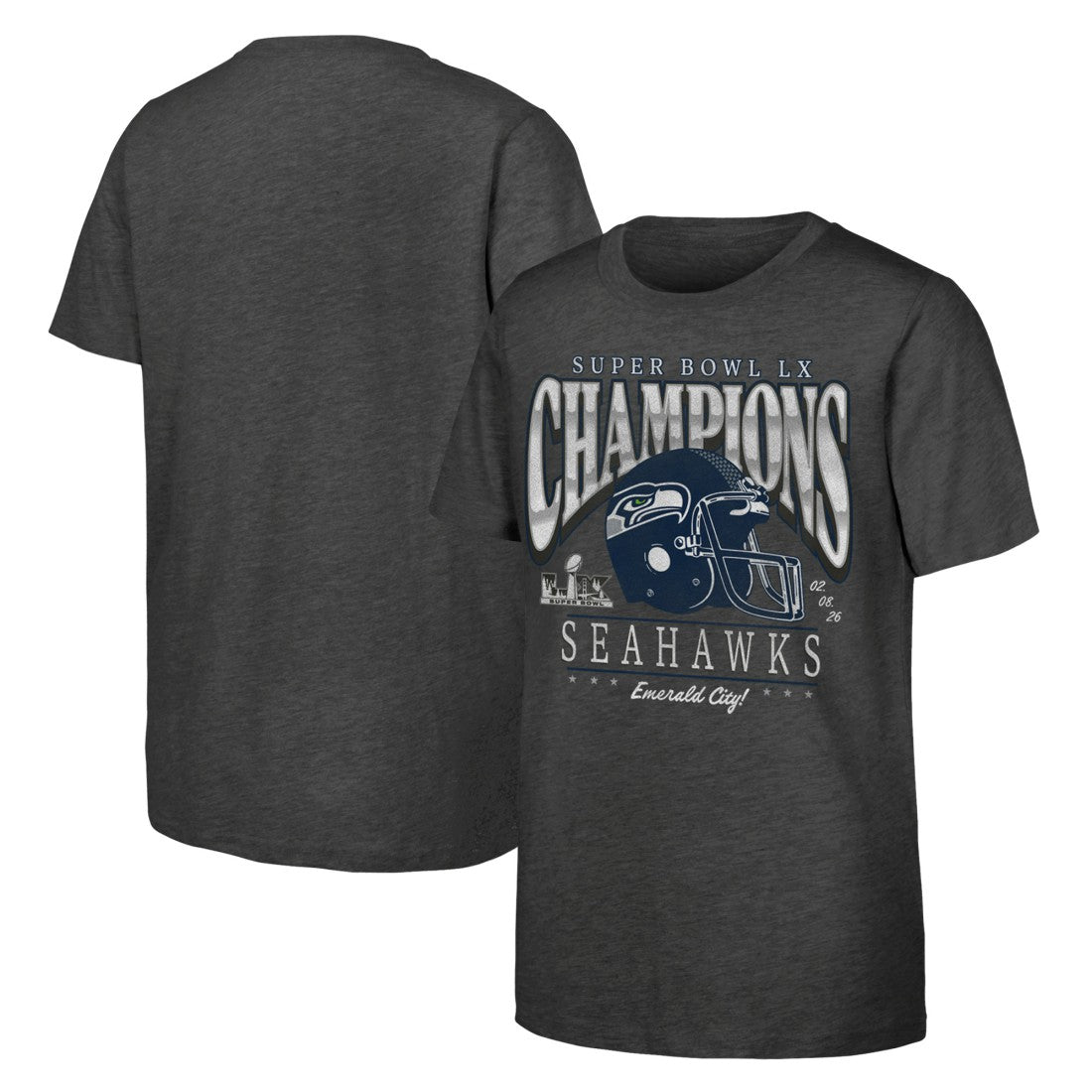 Youth Super Bowl LX Champions Prestigious Run Helmet T-Shirt - Seattle Seahawks