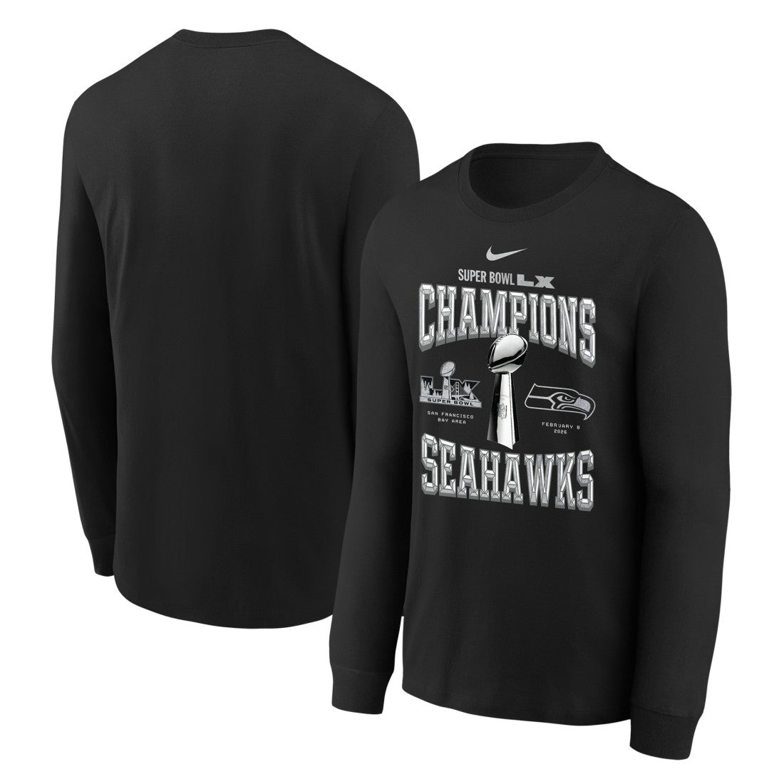 Youth Super Bowl LX Champions Locker Room Trophy Collection Long Sleeve T-Shirt - Seattle Seahawks