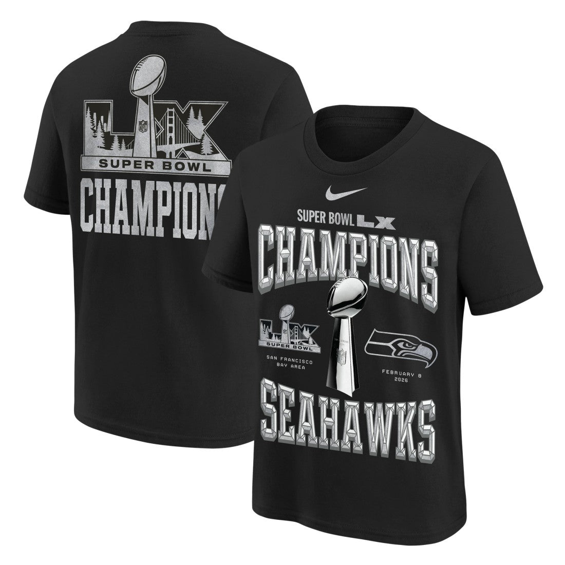 Youth Super Bowl LX Champions Locker Room Trophy Collection Authentic T-Shirt - Seattle Seahawks