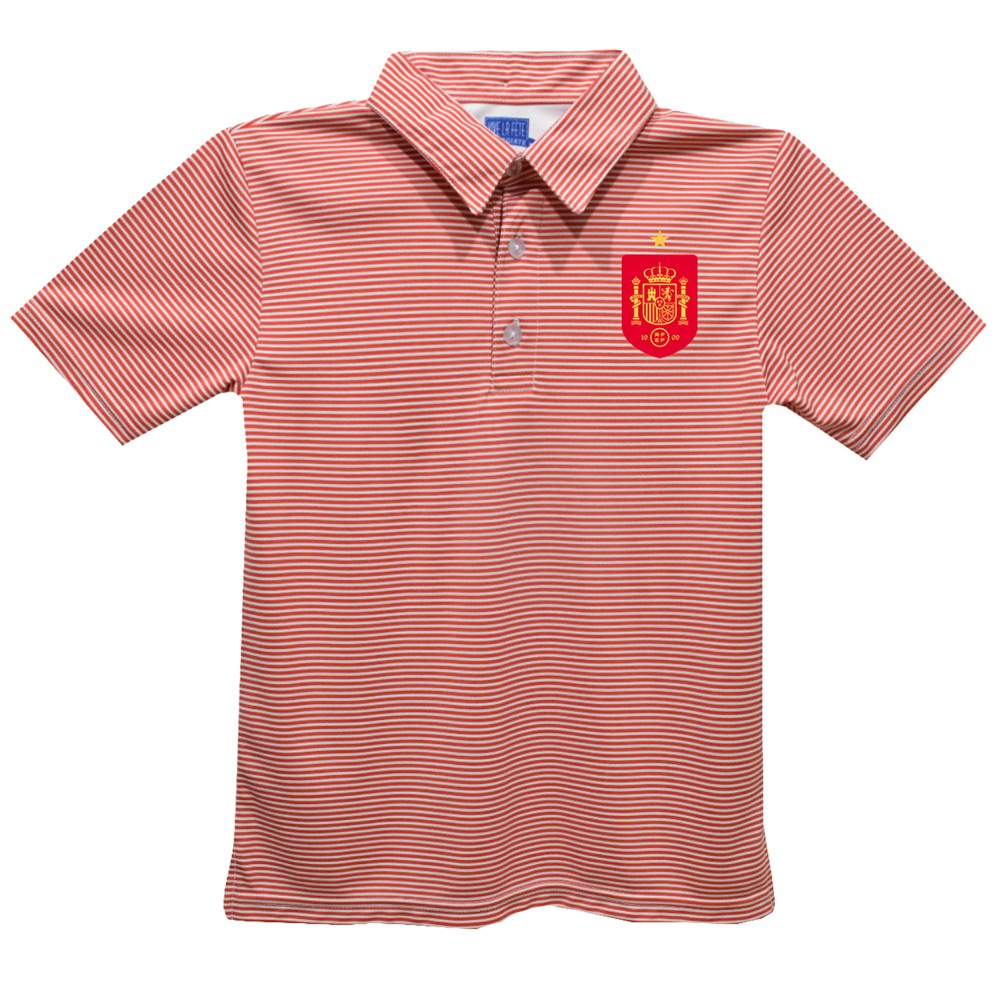 Spain National Team Vive La Fete Youth Pencil Stripe Polo -  Red