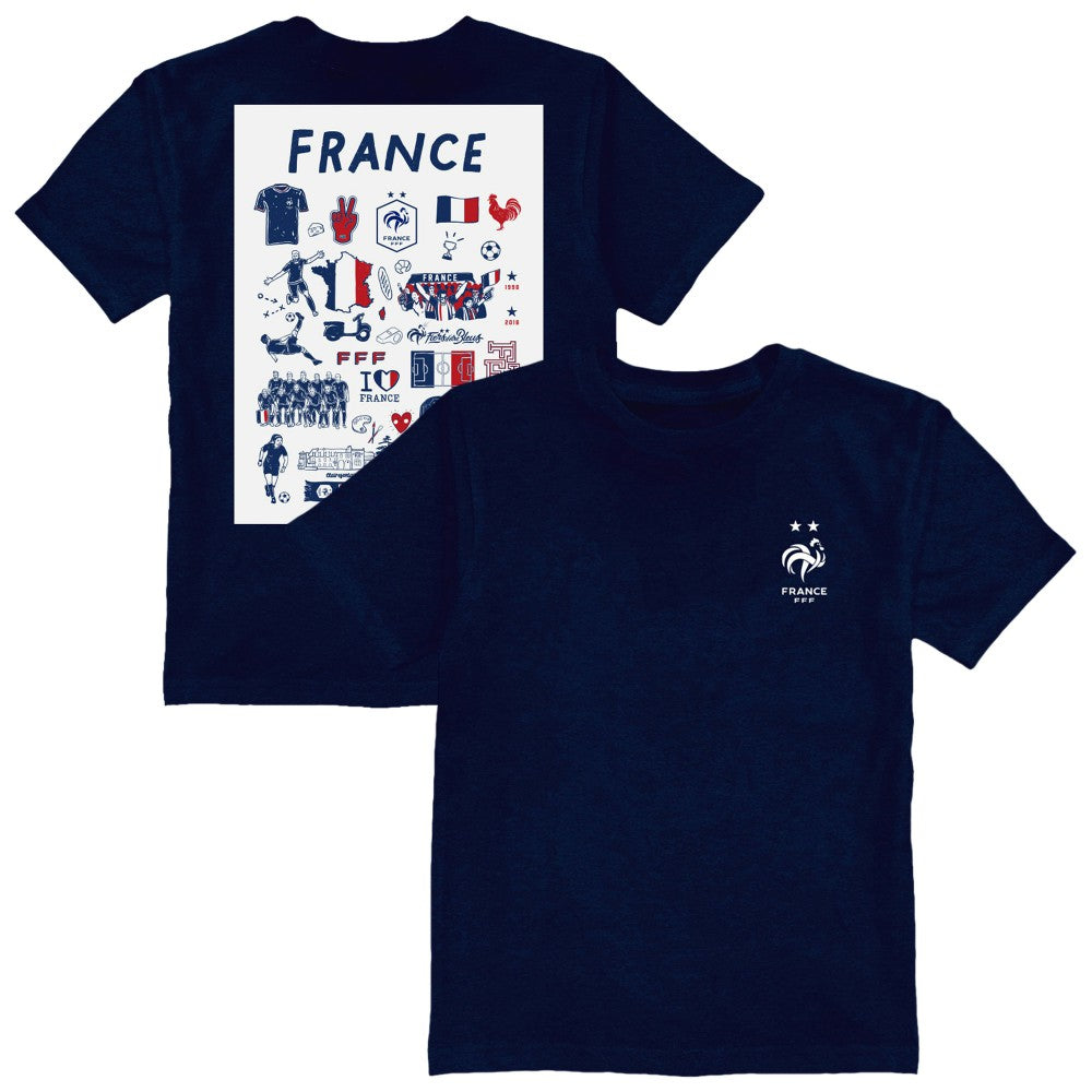 France National Team Vive La Fete Youth Impressions Artwork T-Shirt -  Navy