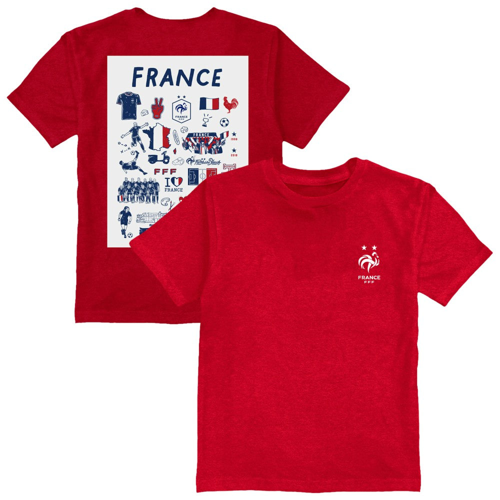 France National Team Vive La Fete Youth Impressions Artwork T-Shirt -  Red