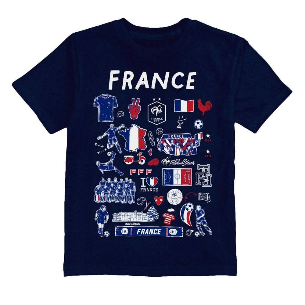 France National Team Vive La Fete Youth Impressions Artwork T-Shirt -  Navy