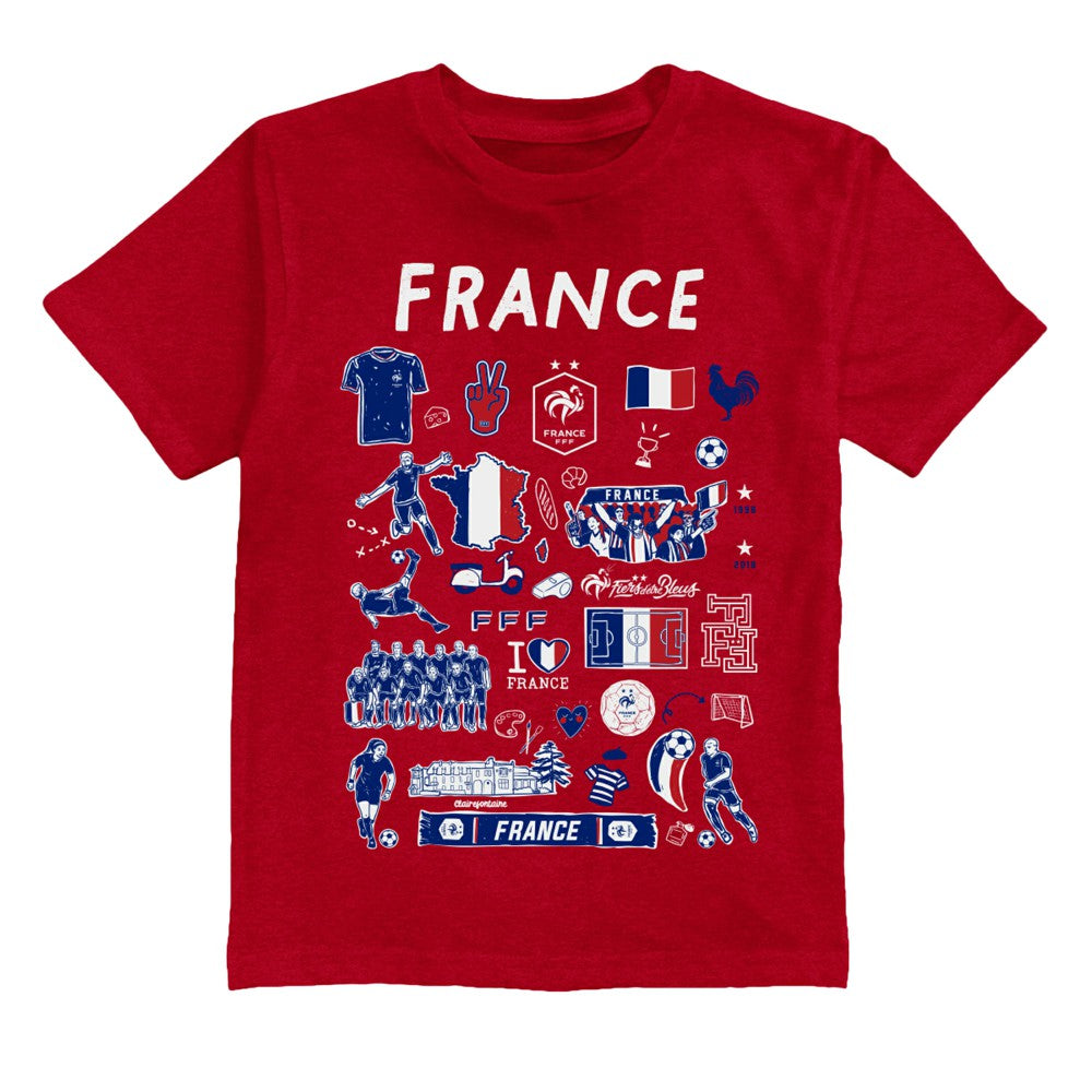 France National Team Vive La Fete Youth Impressions Artwork T-Shirt -  Red