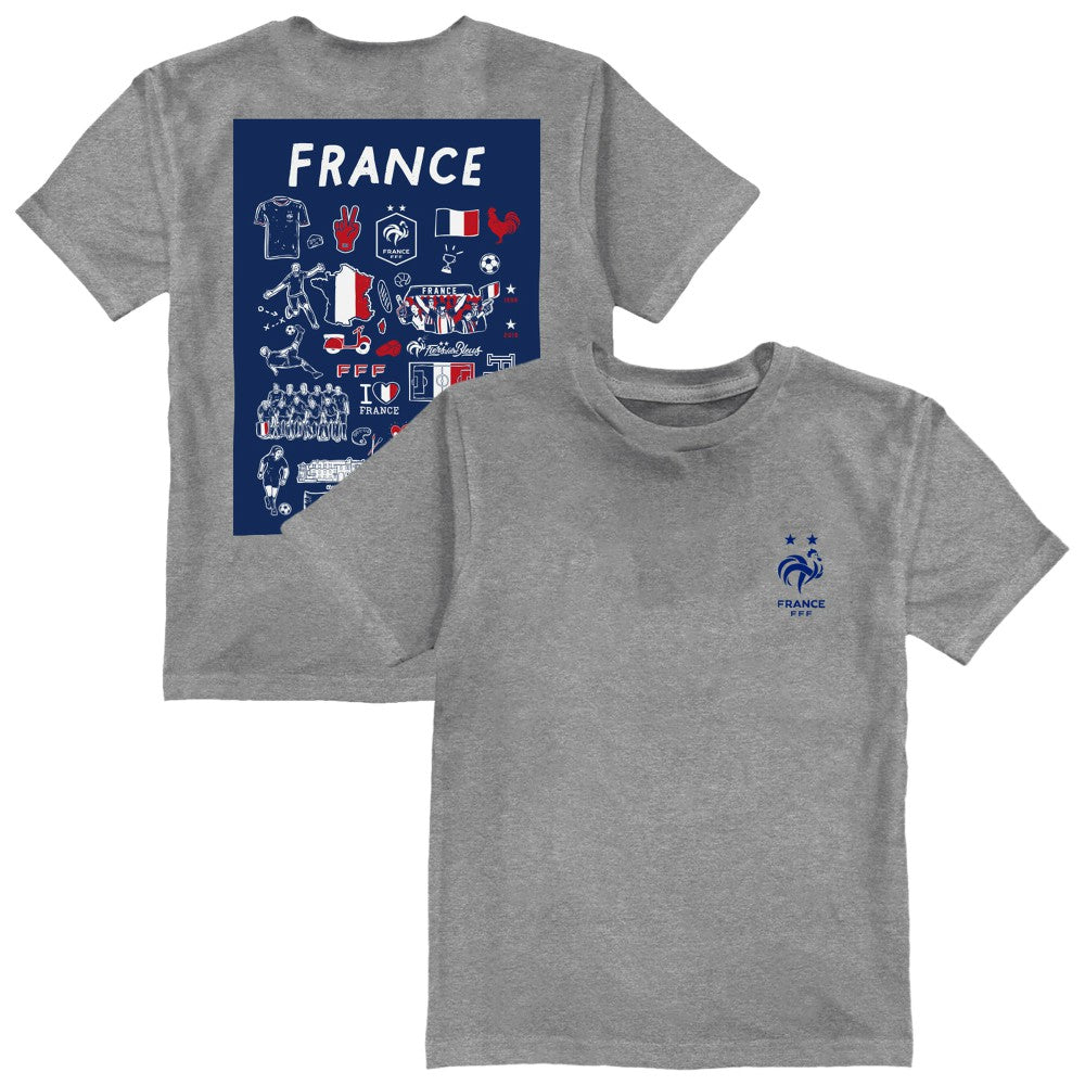 France National Team Vive La Fete Youth Impressions Artwork T-Shirt -  Gray