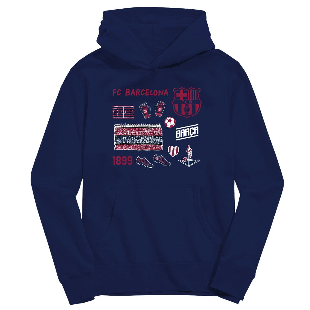 Barcelona Vive La Fete Youth Impressions Icons Hoodie -  Navy