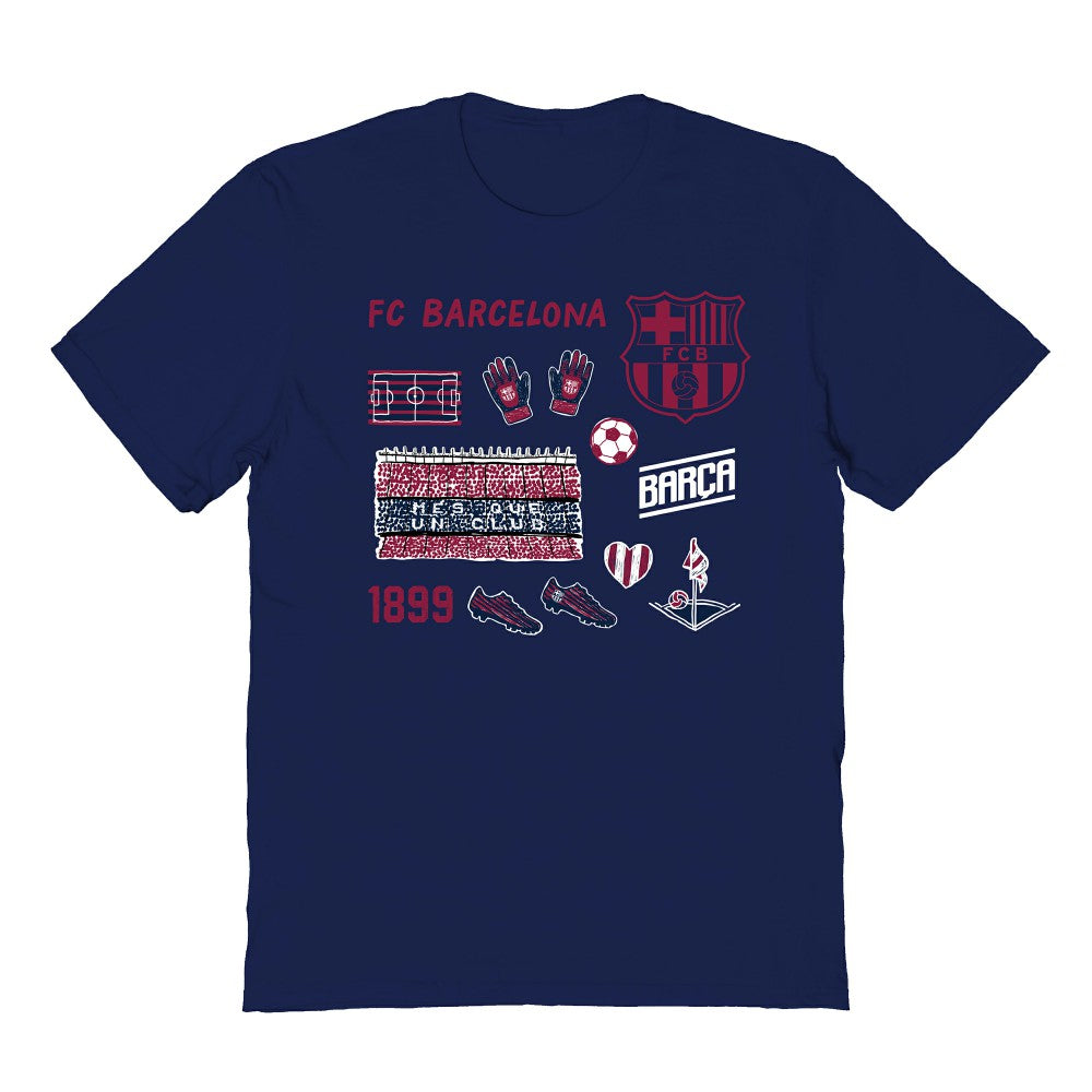 Barcelona Vive La Fete Youth Impressions Icons T-Shirt -  Navy