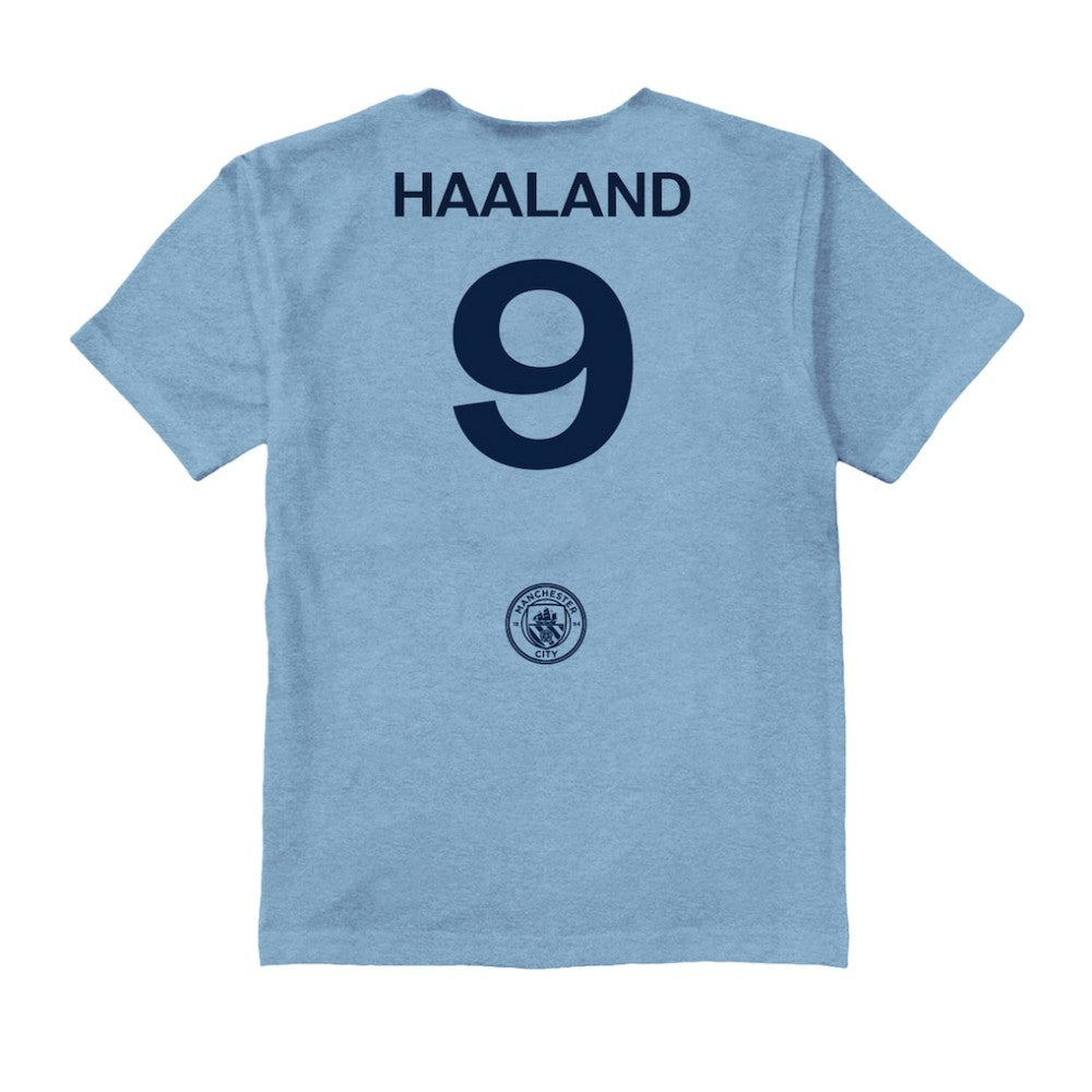 Erling Haaland Manchester City Vive La Fete Youth Player Name & Number Color Badge T-Shirt -  Light Blue