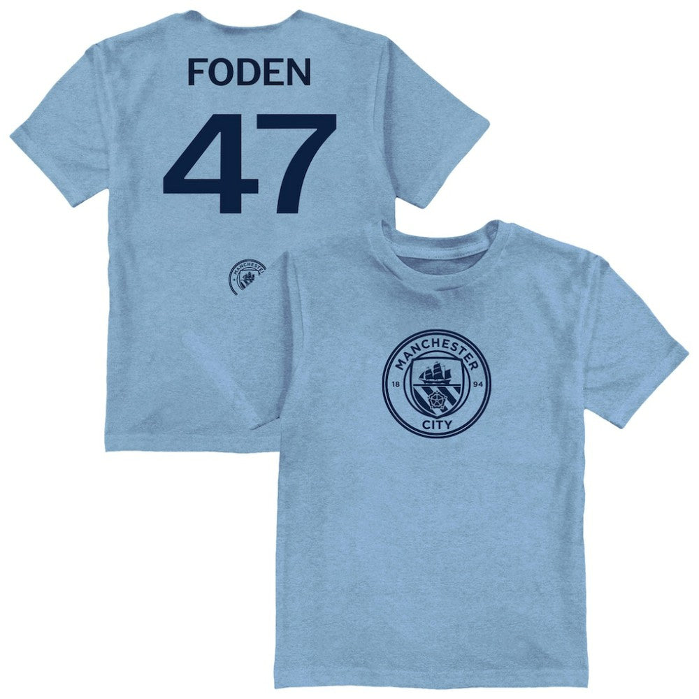 Phil Foden Manchester City Vive La Fete Youth Player Name & Number Color Badge T-Shirt -  Light Blue