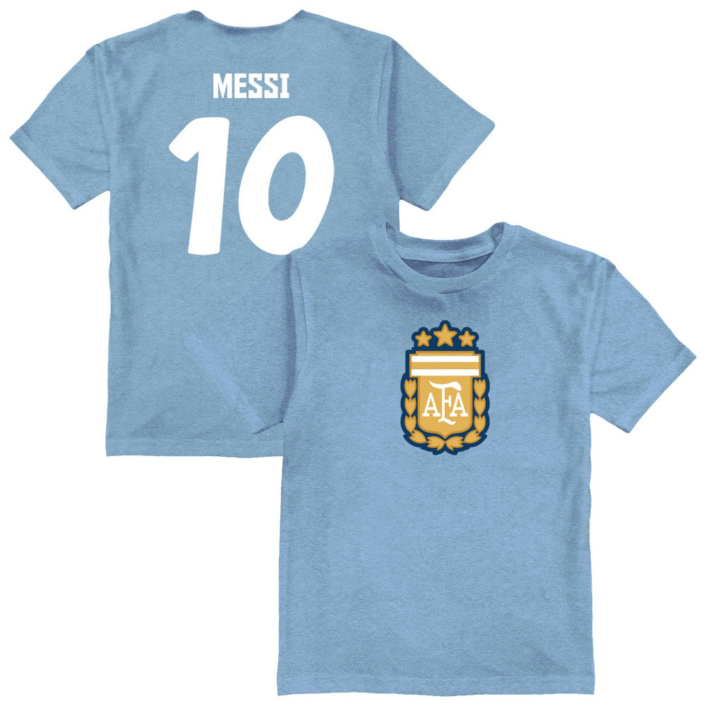 Lionel Messi Argentina National Team Vive La Fete Youth Player Name & Number Color Badge T-Shirt -  Light Blue