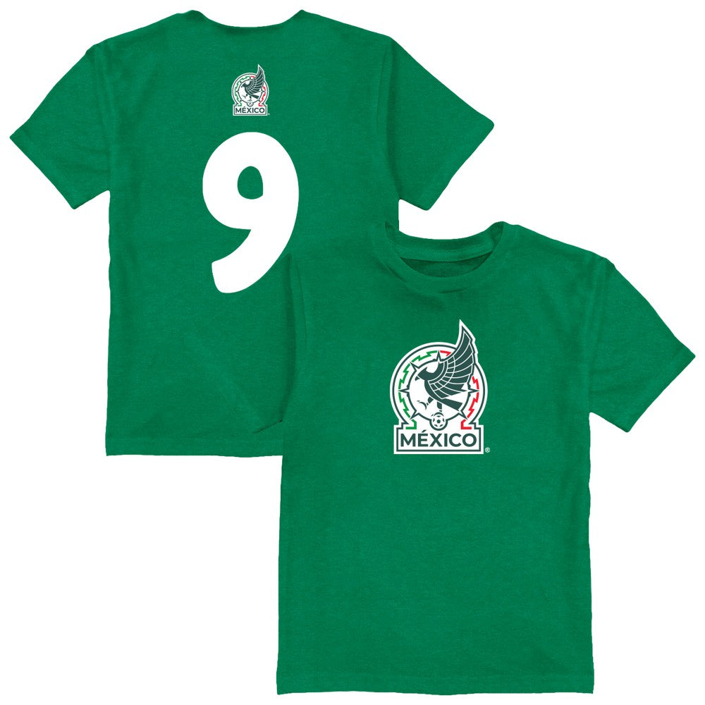 Raúl Jiménez Mexico National Team Vive La Fete Youth Player Name & Number Color Badge T-Shirt -  Green