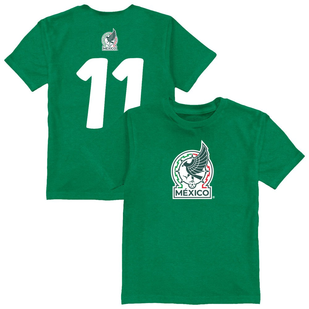 Santiago Gimenez Mexico National Team Vive La Fete Youth Player Name & Number Color Badge T-Shirt -  Green