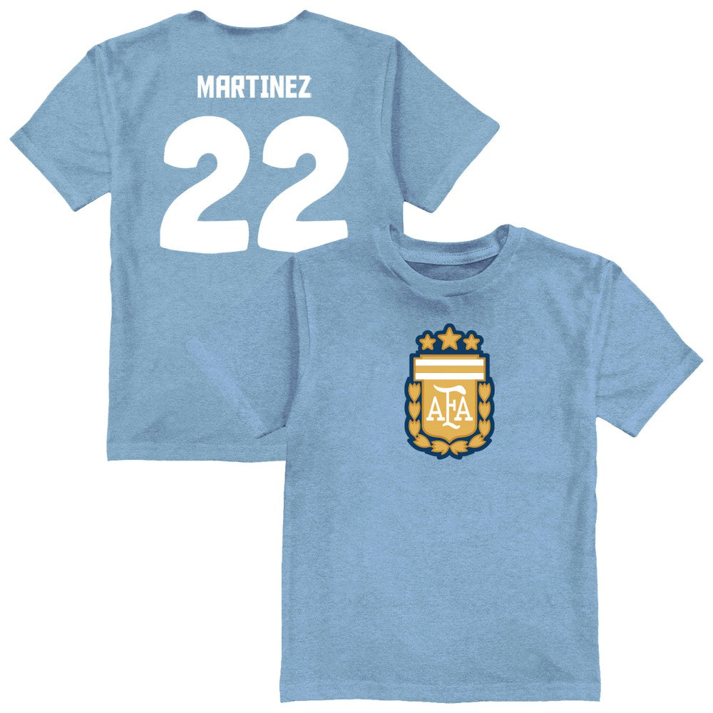 Lautaro Martinez Argentina National Team Vive La Fete Youth Player Name & Number Color Badge T-Shirt -  Light Blue