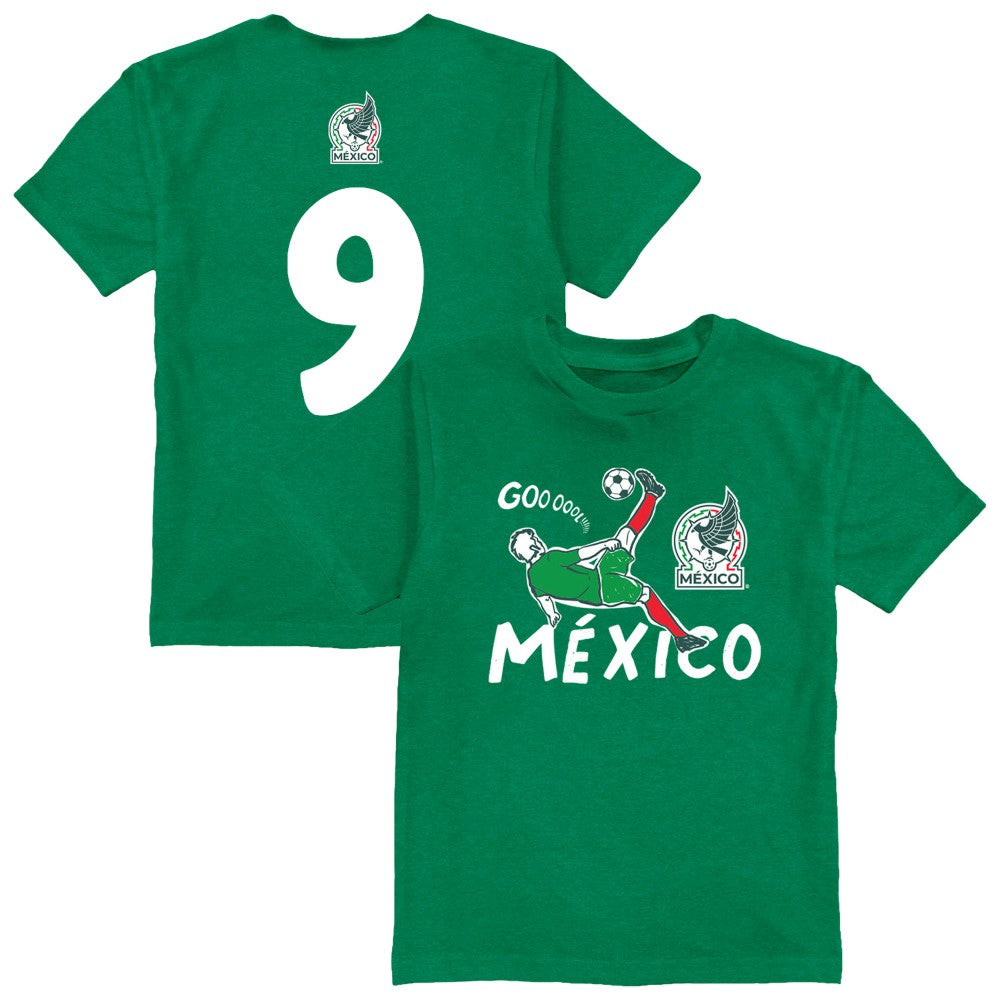 Raúl Jiménez Mexico National Team Vive La Fete Youth Player Name & Number Chilena Style T-Shirt -  Green