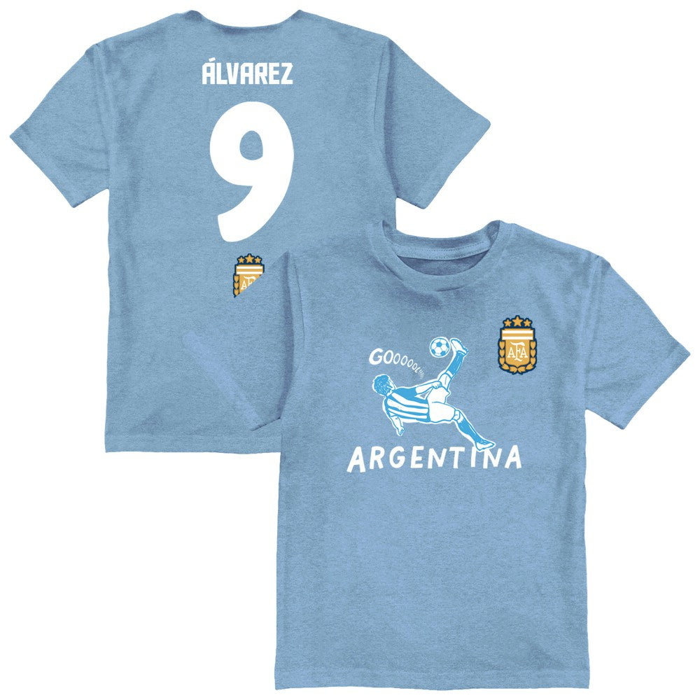 Julián Álvarez Argentina National Team Vive La Fete Youth Player Name & Number Chilena Style T-Shirt -  Light Blue