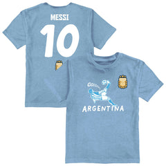 Lionel Messi Argentina National Team Vive La Fete Youth Player Name & Number Chilena Style T-Shirt -  Light Blue