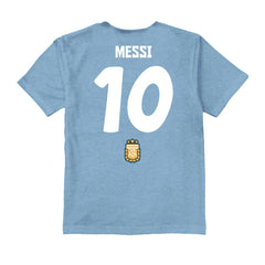 Lionel Messi Argentina National Team Vive La Fete Youth Player Name & Number Chilena Style T-Shirt -  Light Blue