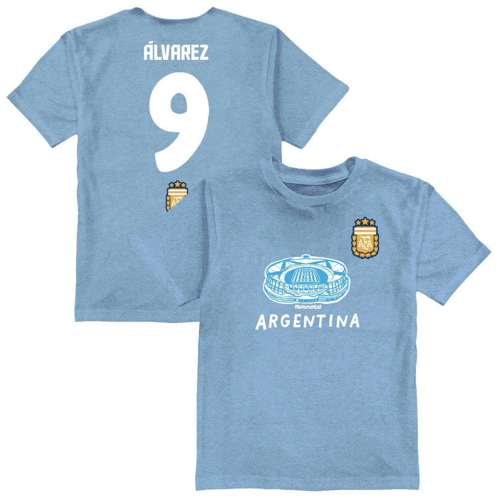 Julián Álvarez Argentina National Team Vive La Fete Youth Player Name & Number Stadium Style T-Shirt -  Light Blue
