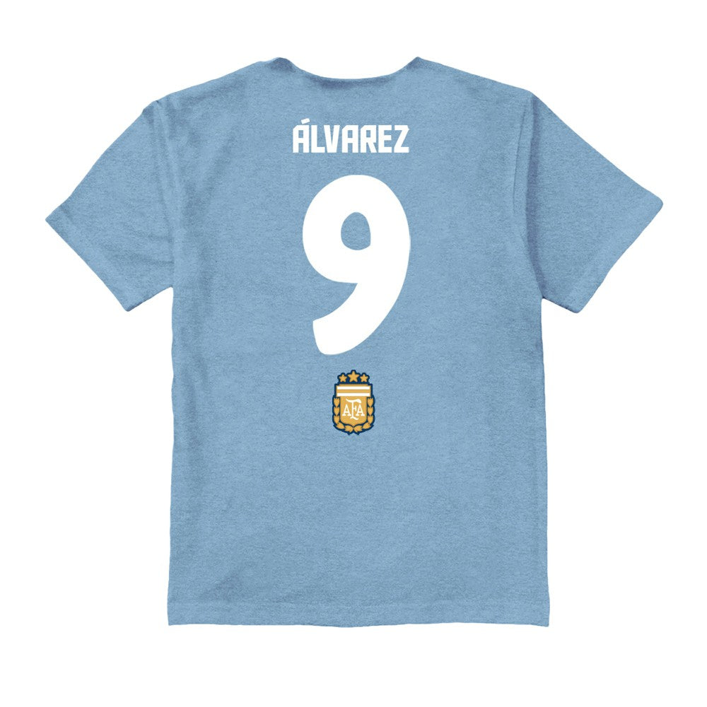 Julián Álvarez Argentina National Team Vive La Fete Youth Player Name & Number Stadium Style T-Shirt -  Light Blue