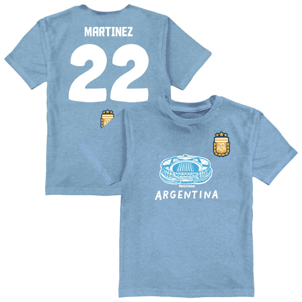 Lautaro Martinez Argentina National Team Vive La Fete Youth Player Name & Number Stadium Style T-Shirt -  Light Blue