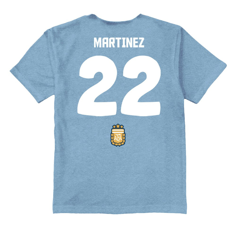 Lautaro Martinez Argentina National Team Vive La Fete Youth Player Name & Number Stadium Style T-Shirt -  Light Blue