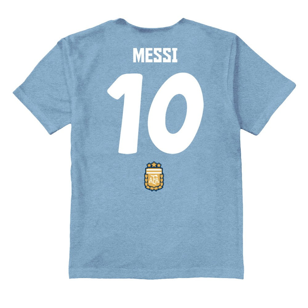 Lionel Messi Argentina National Team Vive La Fete Youth Player Name & Number Stadium Style T-Shirt -  Light Blue