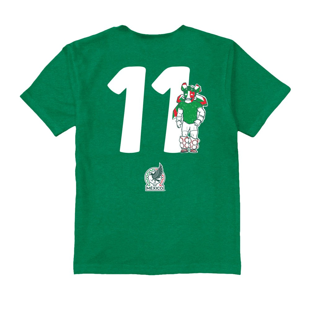 Santiago Gimenez Mexico National Team Vive La Fete Youth Player Name & Number Stadium Style T-Shirt -  Green