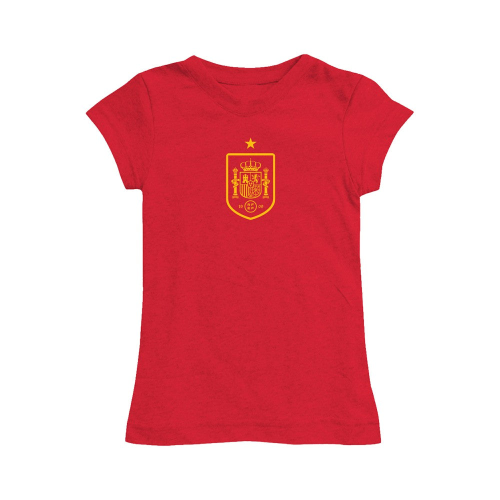 Spain National Team Vive La Fete Girls Youth Color Badge Fitted T-Shirt -  Red