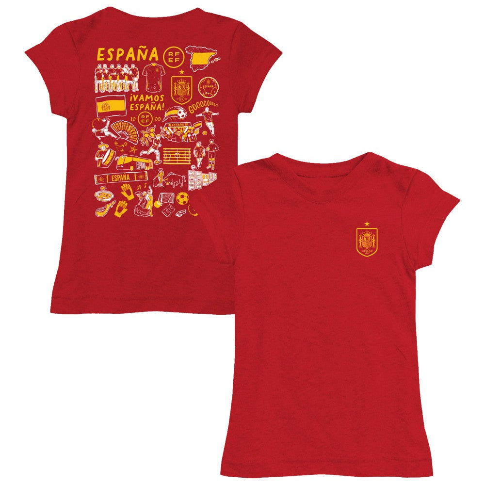 Spain National Team Vive La Fete Girls Youth Impressions Artwork Fitted T-Shirt -  Red