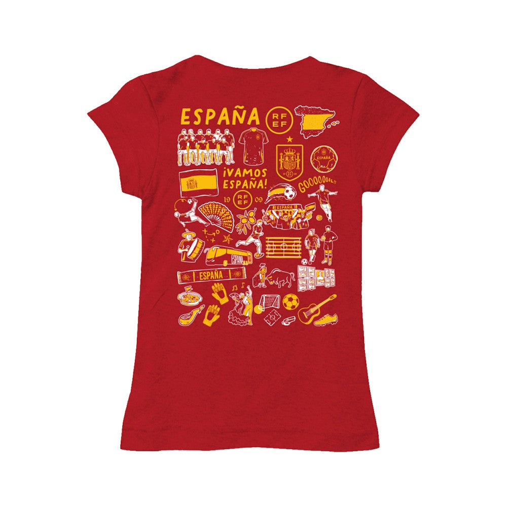 Spain National Team Vive La Fete Girls Youth Impressions Artwork Fitted T-Shirt -  Red