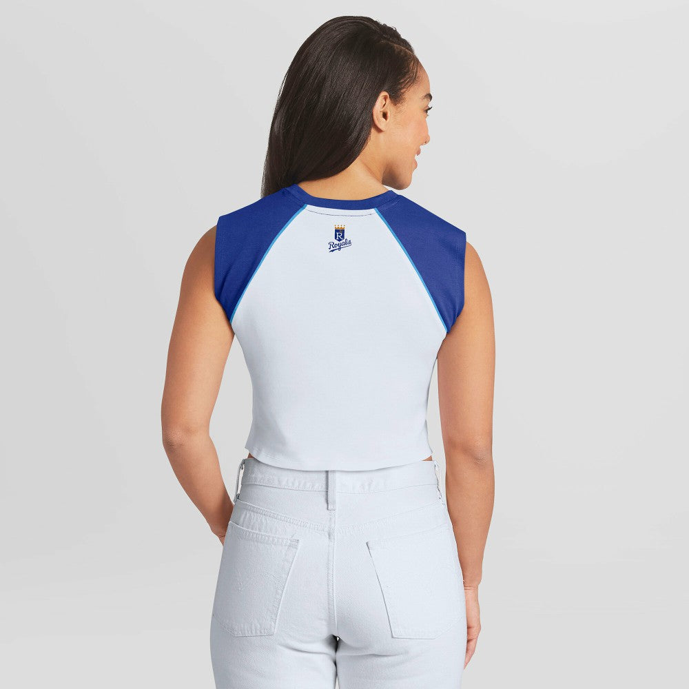 MLB Kansas City Royals WEAR by Erin Andrews Women's Cooperstown Cropped Raglan Tank Top