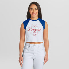 MLB Los Angeles Dodgers WEAR by Erin Andrews Women's Cooperstown Cropped Raglan Tank Top