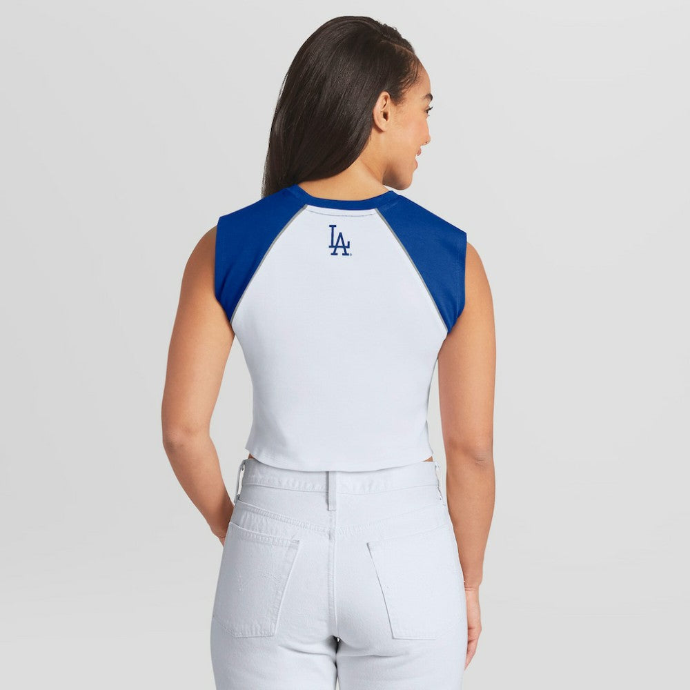 MLB Los Angeles Dodgers WEAR by Erin Andrews Women's Cooperstown Cropped Raglan Tank Top