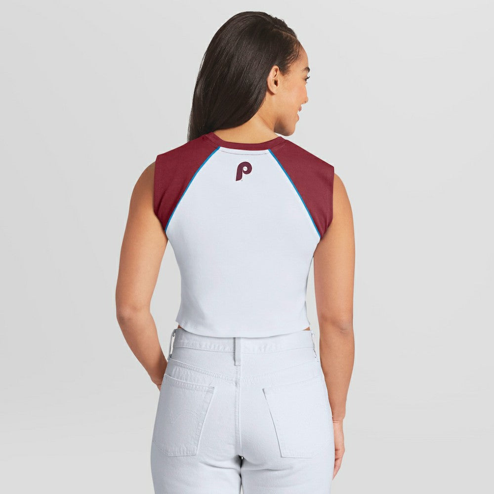 MLB Philadelphia Phillies WEAR by Erin Andrews Women's Cooperstown Cropped Raglan Tank Top