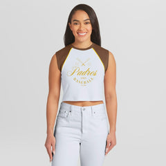 MLB San Diego Padres WEAR by Erin Andrews Women's Cooperstown Cropped Raglan Tank Top