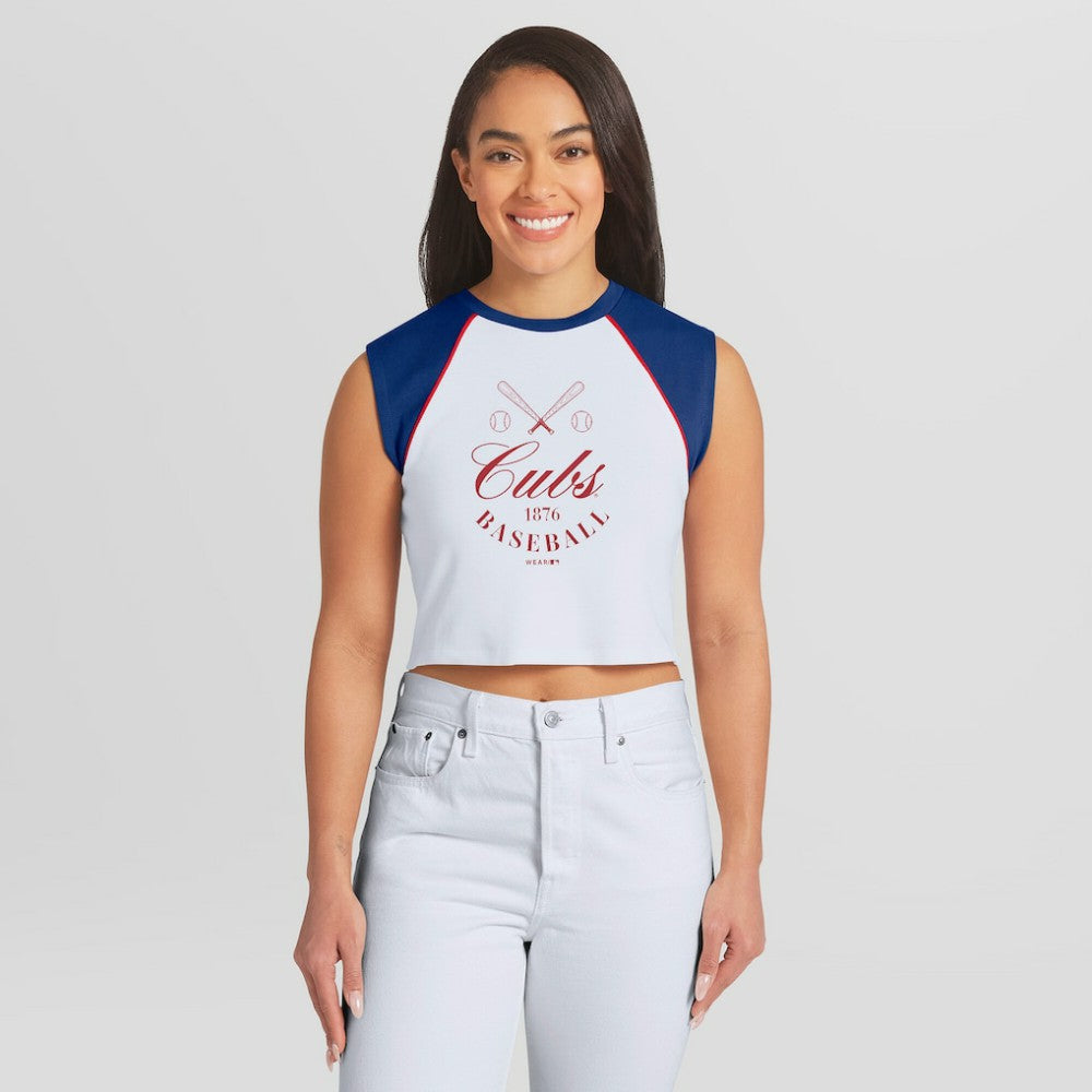 MLB Chicago Cubs WEAR by Erin Andrews Women's Cooperstown Cropped Raglan Tank Top