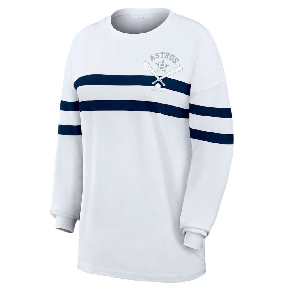 MLB Houston Astros WEAR by Erin Andrews Women's Oversized Long Sleeve Striped T-Shirt