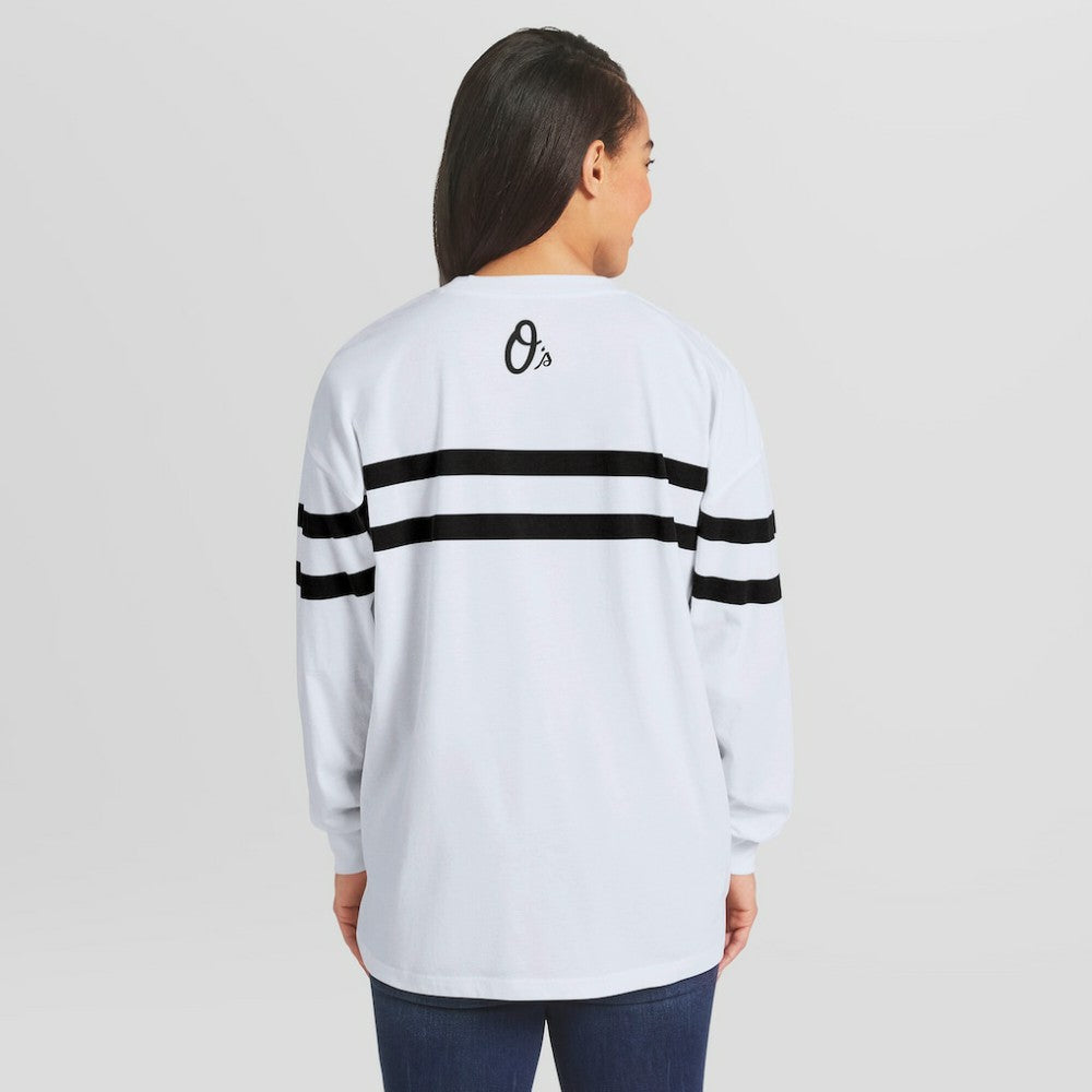 MLB Baltimore Orioles WEAR by Erin Andrews Women's Oversized Long Sleeve Striped T-Shirt