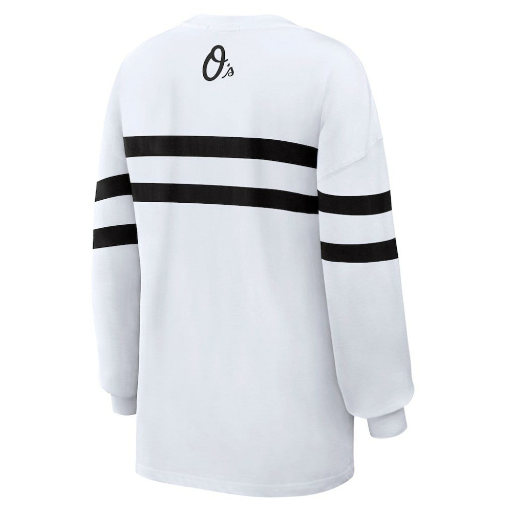 MLB Baltimore Orioles WEAR by Erin Andrews Women's Oversized Long Sleeve Striped T-Shirt