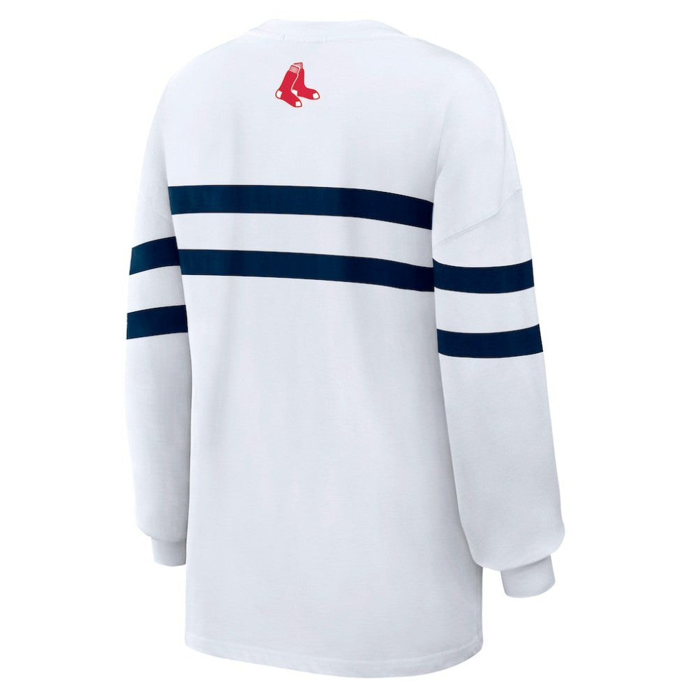 MLB Boston Red Sox WEAR by Erin Andrews Women's Oversized Long Sleeve Striped T-Shirt