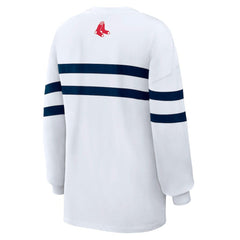 MLB Boston Red Sox WEAR by Erin Andrews Women's Oversized Long Sleeve Striped T-Shirt