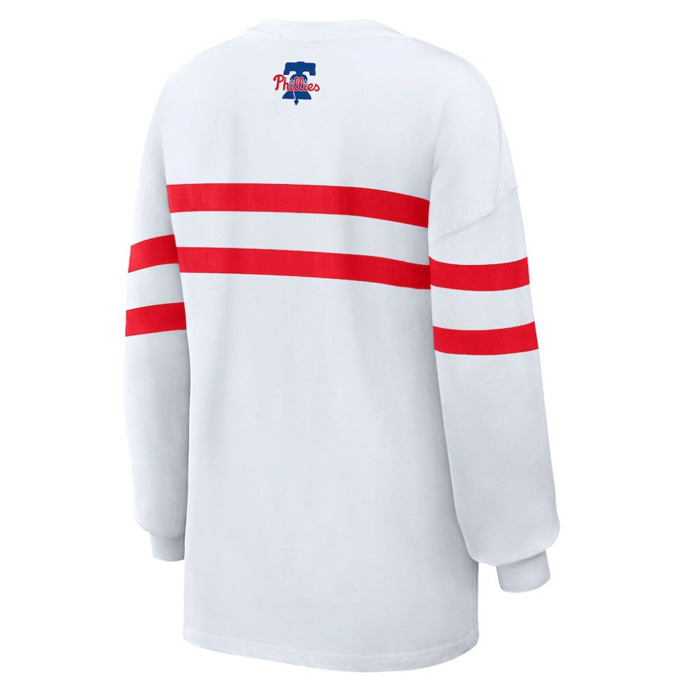 MLB Philadelphia Phillies WEAR by Erin Andrews Women's Oversized Long Sleeve Striped T-Shirt